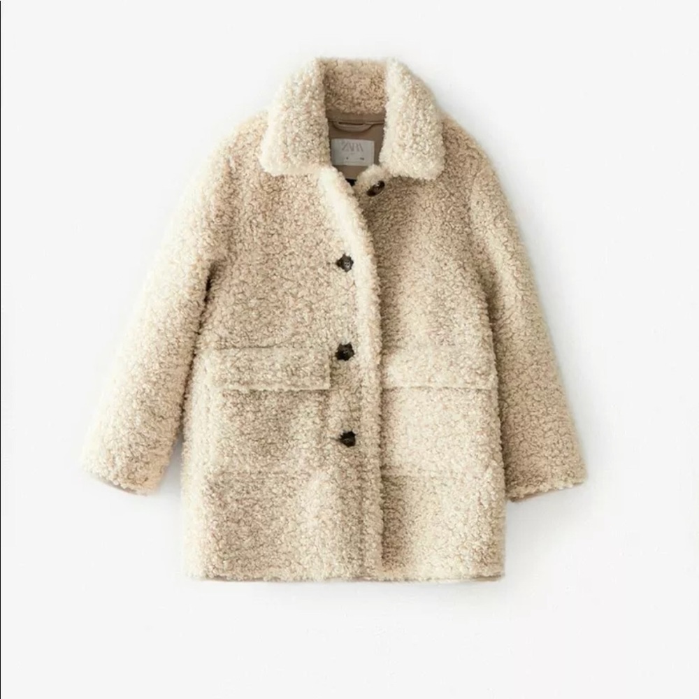 DOUBLE SIDED FLEECE COAT LAPEL COLLAR LONG SLEEVES
